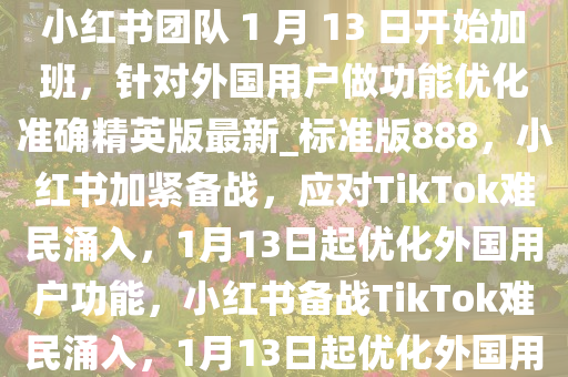 “TikTok 难民”涌入，消息称小红书团队 1 月 13 日开始加班，针对外国用户做功能优化准确精英版最新_标准版888，小红书加紧备战，应对TikTok难民涌入，1月13日起优化外国用户功能，小红书备战TikTok难民涌入，1月13日起优化外国用户功能