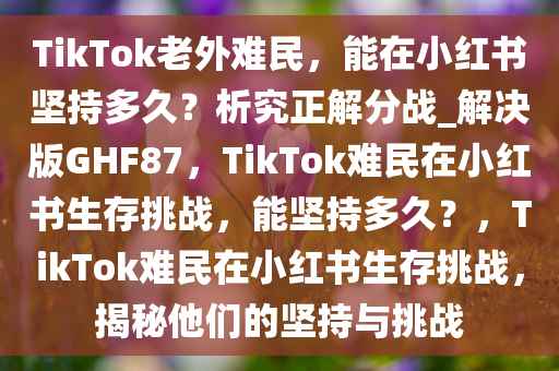 TikTok老外难民，能在小红书坚持多久？析究正解分战_解决版GHF87，TikTok难民在小红书生存挑战，能坚持多久？，TikTok难民在小红书生存挑战，揭秘他们的坚持与挑战