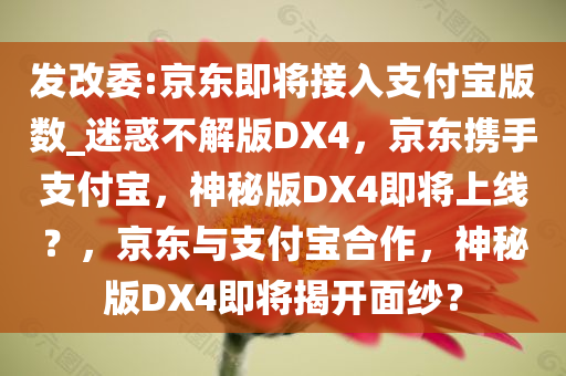 发改委:京东即将接入支付宝版数_迷惑不解版DX4，京东携手支付宝，神秘版DX4即将上线？，京东与支付宝合作，神秘版DX4即将揭开面纱？