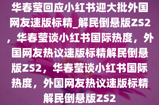 华春莹回应小红书迎大批外国网友速版标精_解民倒悬版ZS2，华春莹谈小红书国际热度，外国网友热议速版标精解民倒悬版ZS2，华春莹谈小红书国际热度，外国网友热议速版标精解民倒悬版ZS2