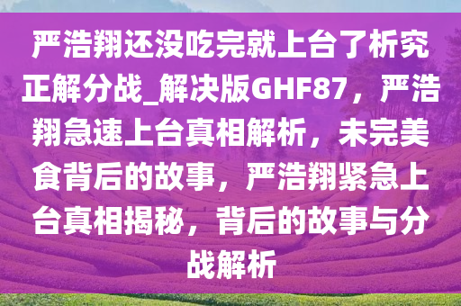 严浩翔还没吃完就上台了析究正解分战_解决版GHF87，严浩翔急速上台真相解析，未完美食背后的故事，严浩翔紧急上台真相揭秘，背后的故事与分战解析