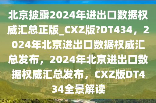 北京披露2024年进出口数据权威汇总正版_CXZ版?DT434，2024年北京进出口数据权威汇总发布，2024年北京进出口数据权威汇总发布，CXZ版DT434全景解读