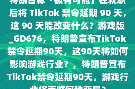 特朗普称「极有可能」在就职后将 TikTok 禁令延期 90 天，这 90 天能改变什么？游戏版_GD676，特朗普宣布TikTok禁令延期90天，这90天将如何影响游戏行业？，特朗普宣布TikTok禁令延期90天，游戏行业将面临何种变局？