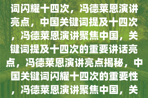 冯德莱恩发表讲话，中国关键词闪耀十四次，冯德莱恩演讲亮点，中国关键词提及十四次，冯德莱恩演讲聚焦中国，关键词提及十四次的重要讲话亮点，冯德莱恩演讲亮点揭秘，中国关键词闪耀十四次的重要性，冯德莱恩演讲聚焦中国，关键词提及十四次凸显重要亮点