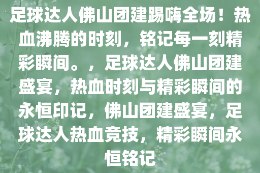 足球达人佛山团建踢嗨全场！热血沸腾的时刻，铭记每一刻精彩瞬间。，足球达人佛山团建盛宴，热血时刻与精彩瞬间的永恒印记，佛山团建盛宴，足球达人热血竞技，精彩瞬间永恒铭记