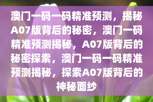 澳门一码一码精准预测，揭秘A07版背后的秘密，澳门一码精准预测揭秘，A07版背后的秘密探索，澳门一码一码精准预测揭秘，探索A07版背后的神秘面纱