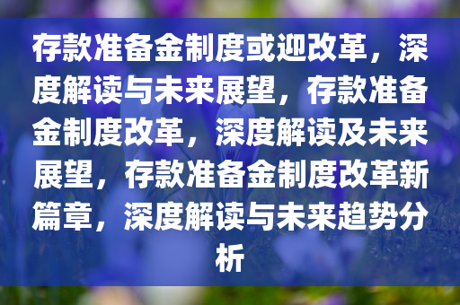 存款准备金制度或迎改革，深度解读与未来展望，存款准备金制度改革，深度解读及未来展望，存款准备金制度改革新篇章，深度解读与未来趋势分析