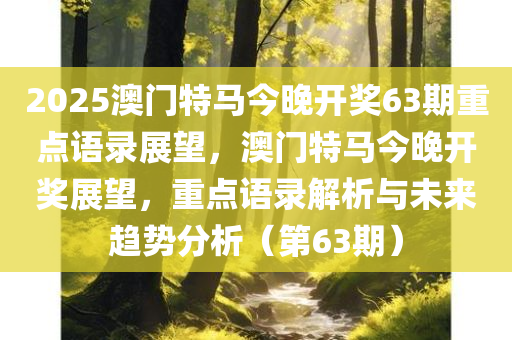 2025澳门特马今晚开奖63期重点语录展望，澳门特马今晚开奖展望，重点语录解析与未来趋势分析（第63期）