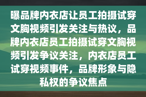 曝品牌内衣店让员工拍摄试穿文胸视频引发关注与热议，品牌内衣店员工拍摄试穿文胸视频引发争议关注，内衣店员工试穿视频事件，品牌形象与隐私权的争议焦点