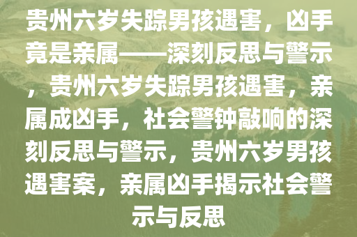 贵州六岁失踪男孩遇害，凶手竟是亲属——深刻反思与警示，贵州六岁失踪男孩遇害，亲属成凶手，社会警钟敲响的深刻反思与警示，贵州六岁男孩遇害案，亲属凶手揭示社会警示与反思