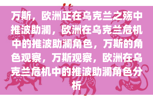 万斯，欧洲正在乌克兰之殇中推波助澜，欧洲在乌克兰危机中的推波助澜角色，万斯的角色观察，万斯观察，欧洲在乌克兰危机中的推波助澜角色分析