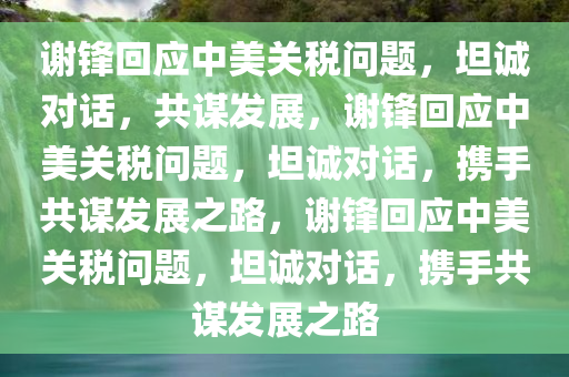 谢锋回应中美关税问题，坦诚对话，共谋发展，谢锋回应中美关税问题，坦诚对话，携手共谋发展之路，谢锋回应中美关税问题，坦诚对话，携手共谋发展之路