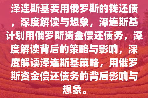 泽连斯基要用俄罗斯的钱还债，深度解读与想象，泽连斯基计划用俄罗斯资金偿还债务，深度解读背后的策略与影响，深度解读泽连斯基策略，用俄罗斯资金偿还债务的背后影响与想象。