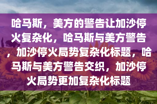 哈马斯，美方的警告让加沙停火复杂化，哈马斯与美方警告，加沙停火局势复杂化标题，哈马斯与美方警告交织，加沙停火局势更加复杂化标题