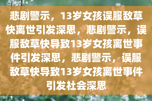 悲剧警示，13岁女孩误服敌草快离世引发深思，悲剧警示，误服敌草快导致13岁女孩离世事件引发深思，悲剧警示，误服敌草快导致13岁女孩离世事件引发社会深思