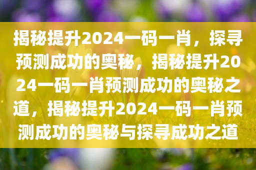 揭秘提升2024一码一肖，探寻预测成功的奥秘，揭秘提升2024一码一肖预测成功的奥秘之道，揭秘提升2024一码一肖预测成功的奥秘与探寻成功之道