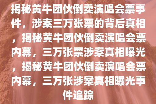 揭秘黄牛团伙倒卖演唱会票事件，涉案三万张票的背后真相，揭秘黄牛团伙倒卖演唱会票内幕，三万张票涉案真相曝光，揭秘黄牛团伙倒卖演唱会票内幕，三万张涉案真相曝光事件追踪