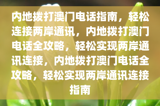 内地拨打澳门电话指南，轻松连接两岸通讯，内地拨打澳门电话全攻略，轻松实现两岸通讯连接，内地拨打澳门电话全攻略，轻松实现两岸通讯连接指南