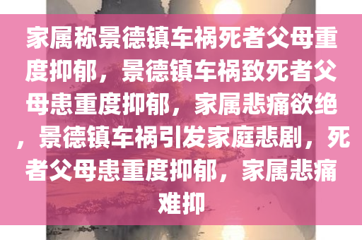 家属称景德镇车祸死者父母重度抑郁，景德镇车祸致死者父母患重度抑郁，家属悲痛欲绝，景德镇车祸引发家庭悲剧，死者父母患重度抑郁，家属悲痛难抑