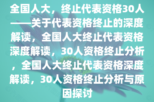 全国人大，终止代表资格30人——关于代表资格终止的深度解读，全国人大终止代表资格深度解读，30人资格终止分析，全国人大终止代表资格深度解读，30人资格终止分析与原因探讨