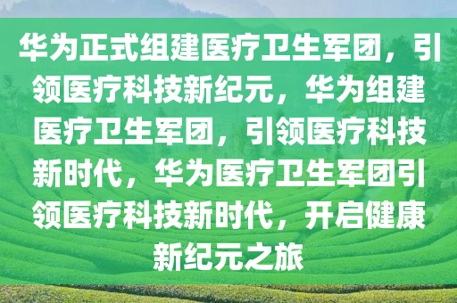 华为正式组建医疗卫生军团，引领医疗科技新纪元，华为组建医疗卫生军团，引领医疗科技新时代，华为医疗卫生军团引领医疗科技新时代，开启健康新纪元之旅