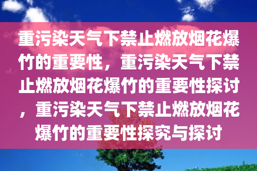 重污染天气下禁止燃放烟花爆竹的重要性，重污染天气下禁止燃放烟花爆竹的重要性探讨，重污染天气下禁止燃放烟花爆竹的重要性探究与探讨