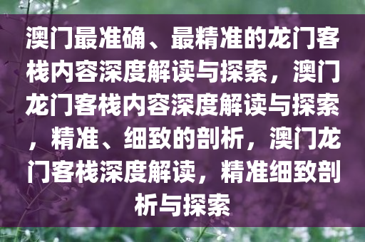 澳门最准确、最精准的龙门客栈内容深度解读与探索，澳门龙门客栈内容深度解读与探索，精准、细致的剖析，澳门龙门客栈深度解读，精准细致剖析与探索