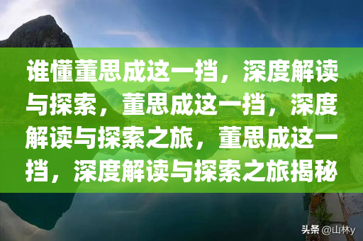 谁懂董思成这一挡，深度解读与探索，董思成这一挡，深度解读与探索之旅，董思成这一挡，深度解读与探索之旅揭秘