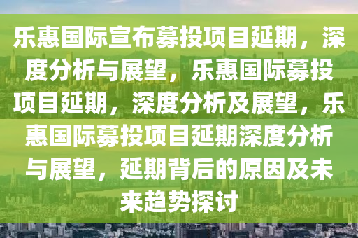 乐惠国际宣布募投项目延期，深度分析与展望，乐惠国际募投项目延期，深度分析及展望，乐惠国际募投项目延期深度分析与展望，延期背后的原因及未来趋势探讨