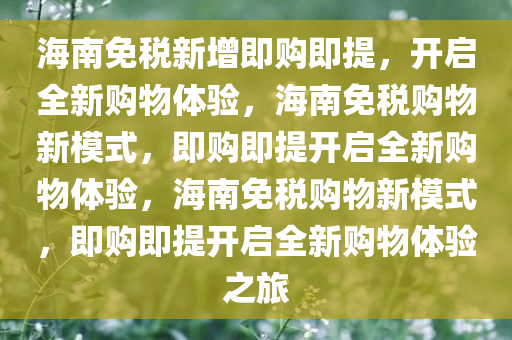 海南免税新增即购即提，开启全新购物体验，海南免税购物新模式，即购即提开启全新购物体验，海南免税购物新模式，即购即提开启全新购物体验之旅