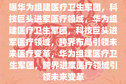 曝华为组建医疗卫生军团，科技巨头进军医疗领域，华为组建医疗卫生军团，科技巨头进军医疗领域，跨界布局引领未来医疗变革，华为组建医疗卫生军团，跨界进军医疗领域引领未来变革