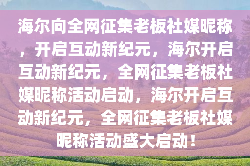 海尔向全网征集老板社媒昵称，开启互动新纪元，海尔开启互动新纪元，全网征集老板社媒昵称活动启动，海尔开启互动新纪元，全网征集老板社媒昵称活动盛大启动！