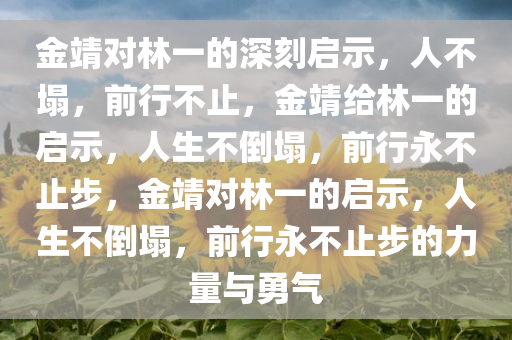 金靖对林一的深刻启示，人不塌，前行不止，金靖给林一的启示，人生不倒塌，前行永不止步，金靖对林一的启示，人生不倒塌，前行永不止步的力量与勇气