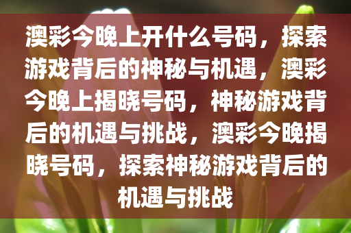 澳彩今晚上开什么号码，探索游戏背后的神秘与机遇，澳彩今晚上揭晓号码，神秘游戏背后的机遇与挑战，澳彩今晚揭晓号码，探索神秘游戏背后的机遇与挑战