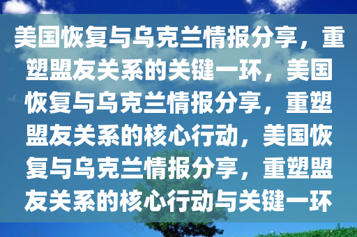 美国恢复与乌克兰情报分享，重塑盟友关系的关键一环，美国恢复与乌克兰情报分享，重塑盟友关系的核心行动，美国恢复与乌克兰情报分享，重塑盟友关系的核心行动与关键一环