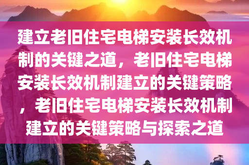 建立老旧住宅电梯安装长效机制的关键之道，老旧住宅电梯安装长效机制建立的关键策略