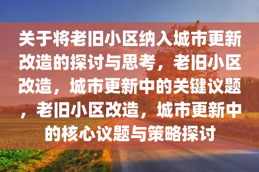 关于将老旧小区纳入城市更新改造的探讨与思考，老旧小区改造，城市更新中的关键议题，老旧小区改造，城市更新中的核心议题与策略探讨