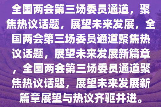 全国两会第三场委员通道，聚焦热议话题，展望未来发展，全国两会第三场委员通道聚焦热议话题，展望未来发展新篇章，全国两会第三场委员通道聚焦热议话题，展望未来发展新篇章展望与热议齐驱并进。