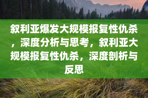 叙利亚爆发大规模报复性仇杀，深度分析与思考，叙利亚大规模报复性仇杀，深度剖析与反思