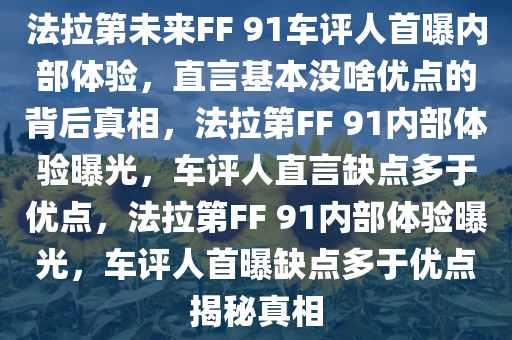 法拉第未来FF 91车评人首曝内部体验，直言基本没啥优点的背后真相，法拉第FF 91内部体验曝光，车评人直言缺点多于优点，法拉第FF 91内部体验曝光，车评人首曝缺点多于优点揭秘真相