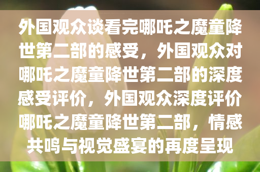 外国观众谈看完哪吒之魔童降世第二部的感受，外国观众对哪吒之魔童降世第二部的深度感受评价，外国观众深度评价哪吒之魔童降世第二部，情感共鸣与视觉盛宴的再度呈现