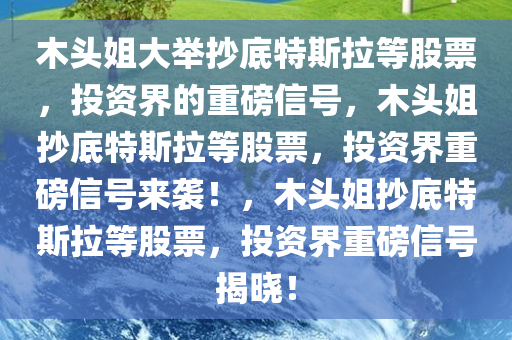 木头姐大举抄底特斯拉等股票，投资界的重磅信号，木头姐抄底特斯拉等股票，投资界重磅信号来袭！，木头姐抄底特斯拉等股票，投资界重磅信号揭晓！