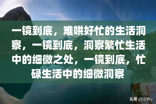 一镜到底，难哄好忙的生活洞察，一镜到底，洞察繁忙生活中的细微之处