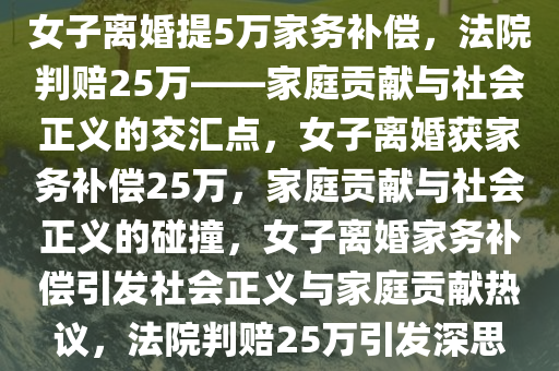 女子离婚提5万家务补偿，法院判赔25万——家庭贡献与社会正义的交汇点，女子离婚获家务补偿25万，家庭贡献与社会正义的碰撞，女子离婚家务补偿引发社会正义与家庭贡献热议，法院判赔25万引发深思