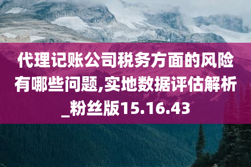 代理记账公司税务方面的风险有哪些问题,实地数据评估解析_粉丝版15.16.43