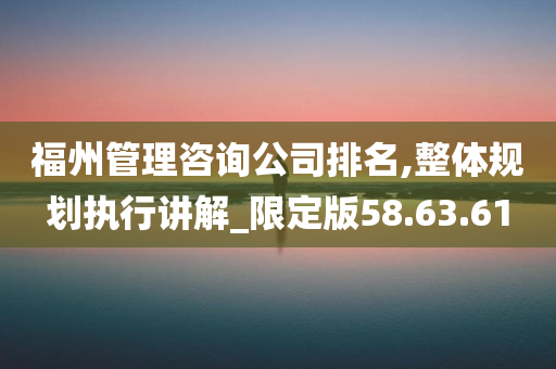 福州管理咨询公司排名,整体规划执行讲解_限定版58.63.61