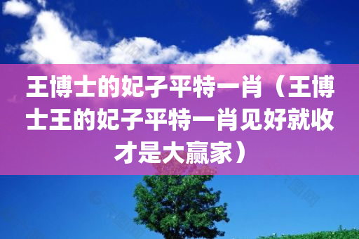 王博士的妃孑平特一肖（王博士王的妃子平特一肖见好就收才是大赢家）