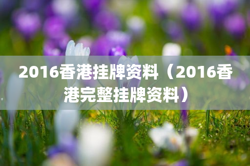 2016香港挂牌资料（2016香港完整挂牌资料）