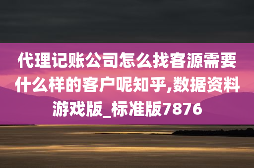 代理记账公司怎么找客源需要什么样的客户呢知乎,数据资料游戏版_标准版7876