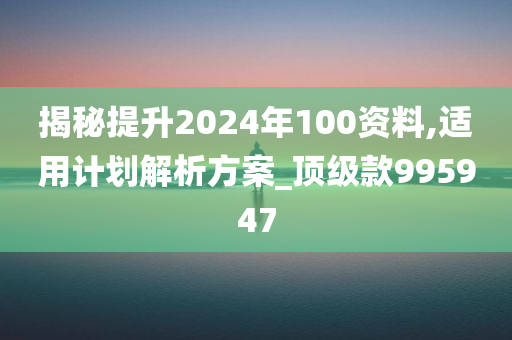 揭秘提升2024年100资料,适用计划解析方案_顶级款995947